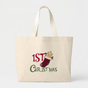 1st Christmas-Baby in Stocking Large Tote Bag
