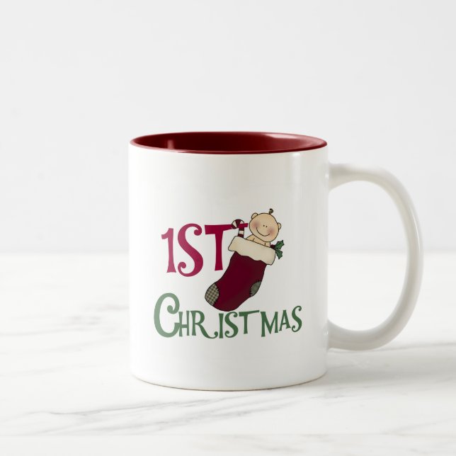 1st Christmas-Baby in Stocking Two-Tone Coffee Mug (Right)