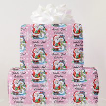 1st Christmas Baby's Name Cute Santa Claus Girl