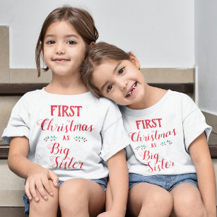 1st Christmas big sister family matching red text T-Shirt