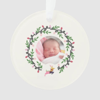 1st Christmas Deer with Wreath Customize Acrylic Ornament