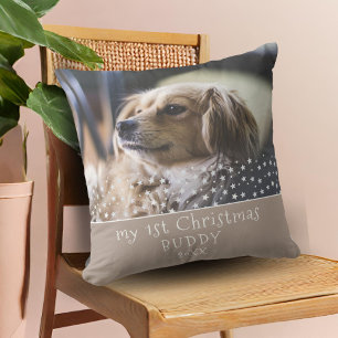 1st Christmas Dog Pet Photo Stars Keepsake Throw P Pillow