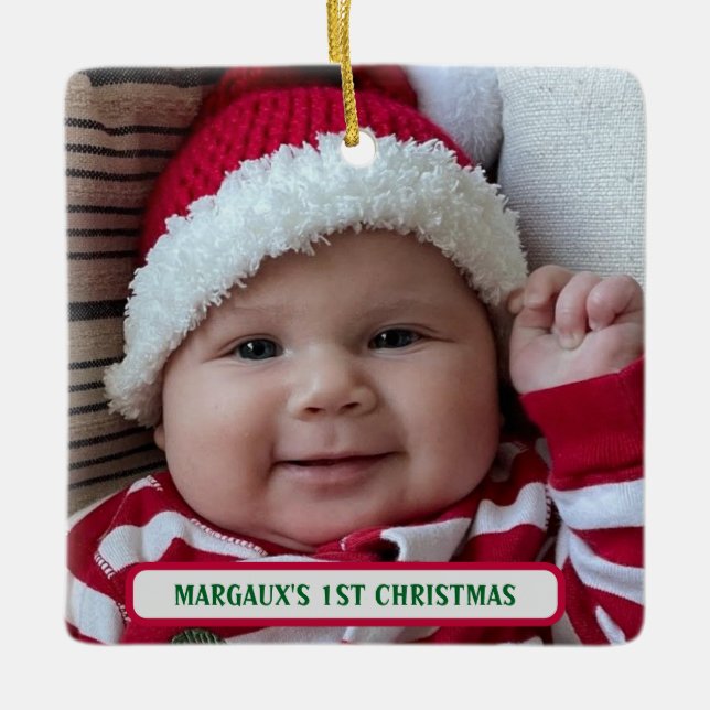 1st Christmas Double Sided Photo  Ceramic Ornament (Front)