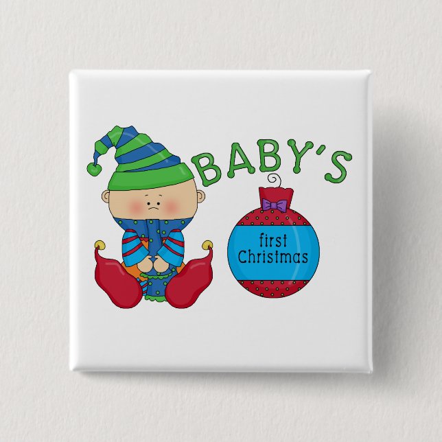 1st Christmas Elf Tshirts and Gifts 2 Inch Square Button (Front)