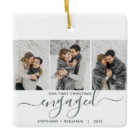 1st Christmas Engaged 3 Photo Green Script