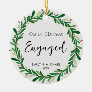 1st Christmas Engaged Photo Ceramic Ornament