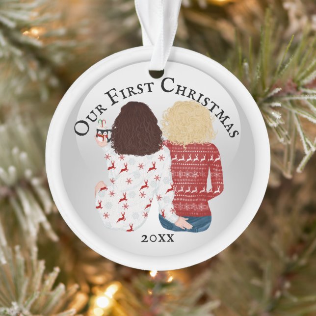 1st Christmas gay woman ugly sweater DIY photo Ornament (Tree)