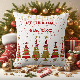 1st Christmas Gold Ornament Tree Snowflakes Baby Throw Pillow
