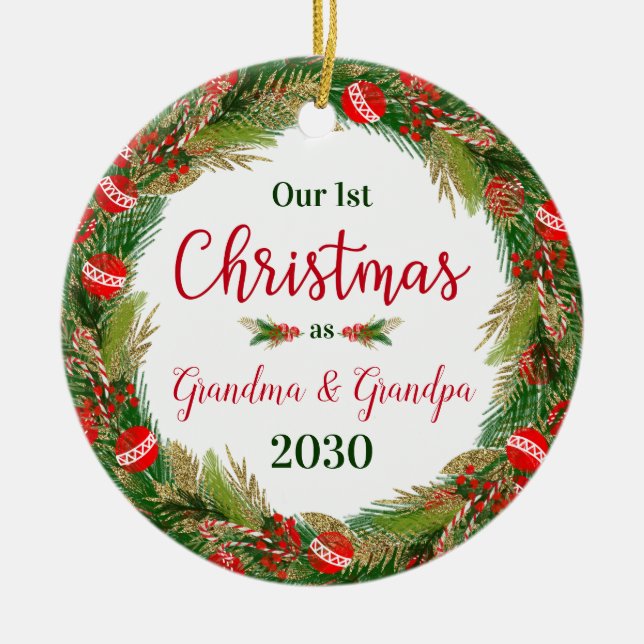 1st Christmas Grandma Grandpa Photo Ceramic Ornament (Front)