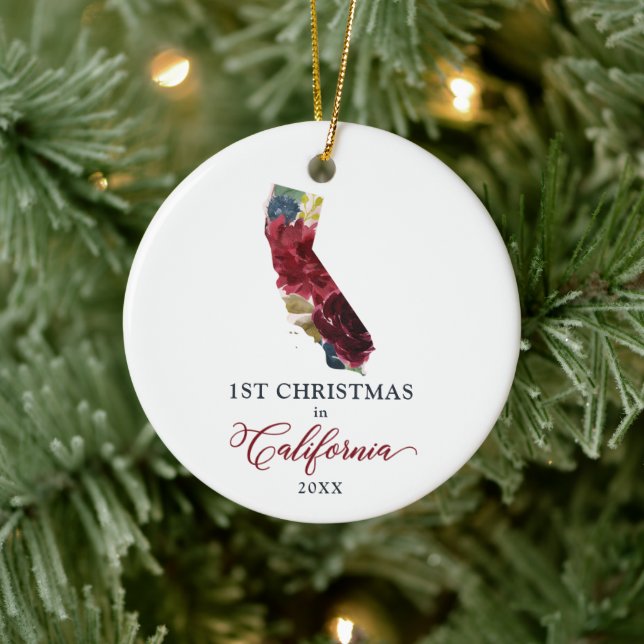 1st Christmas in California Personalized Moving Ceramic Ornament (Tree)