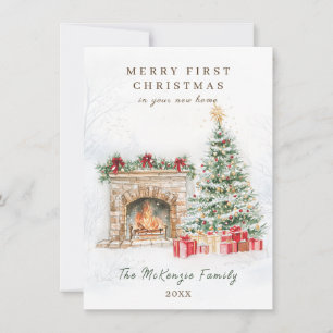 1st Christmas in New Home Tree Fire Place Holiday Card