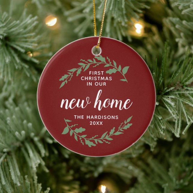 1st Christmas In Our New Home Personalized Laurels Ceramic Ornament (Tree)