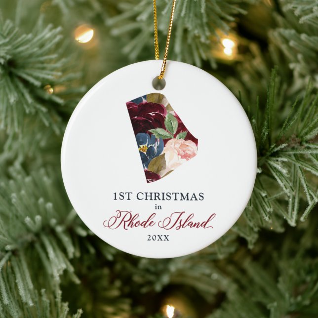 1st Christmas In Rhode Island Personalized State Ceramic Ornament (Tree)