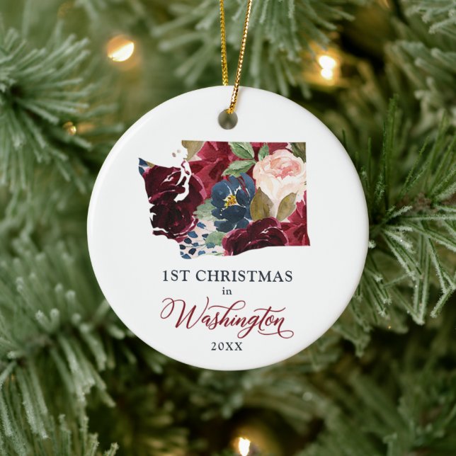 1st Christmas In Washington Personalized WA State Ceramic Ornament (Tree)