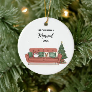 1st Christmas Married 2025 Cute Cozy Couch Newly Ceramic Ornament