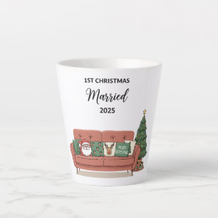 1st Christmas Married 2025 Cute Cozy Couch Newly Latte Mug