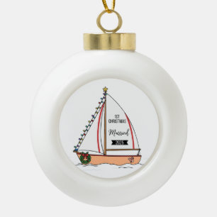 1st Christmas Married 2025 Cute Nautical Ceramic Ball Christmas Ornament