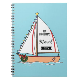  1st Christmas Married 2025   Cute Nautical  Notebook