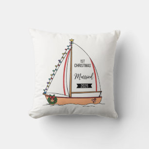  1st Christmas Married 2025   Cute Nautical  Throw Pillow