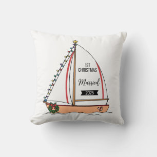 1st Christmas Married 2025 Cute Nautical Throw Pillow