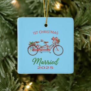 1st Christmas Married 2025 Newlywed Couple Ceramic Ornament