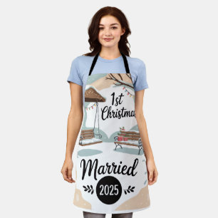 1st Christmas Married 2025   Rustic Winter Scene  Apron
