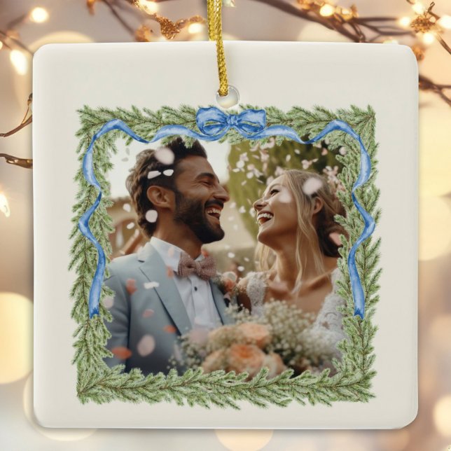 1st christmas married festive photo ceramic ornament (Creator Uploaded)