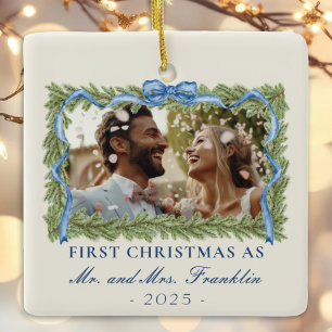 1st christmas married festive photo ceramic ornament