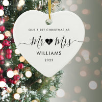 1st Christmas Married Mr Mrs Simple Heart Photo