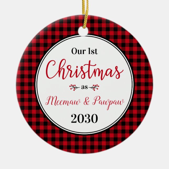 1st Christmas Meemaw Pawpaw Photo Ceramic Ornament (Front)