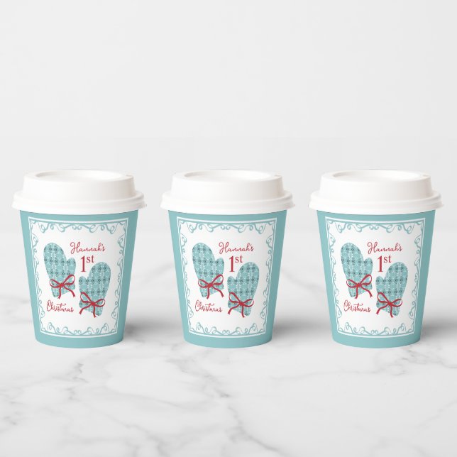 1st Christmas Mittens Red Bow Holiday Paper Cups (Multi)