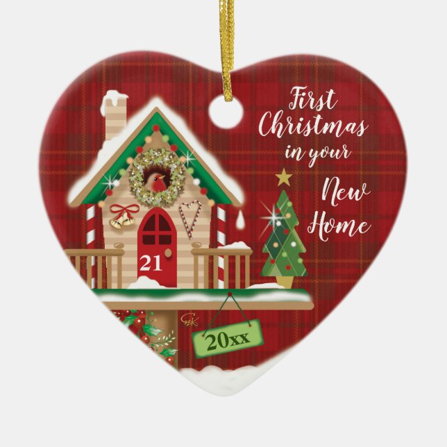 1st Christmas, My Your Home, Birdhouse with Robin Ceramic Ornament (Front)