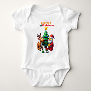 1st Christmas, own text, Block Party Cheer Baby Bodysuit