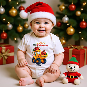 1st Christmas, own text, Jingle Load & Roll Baby Bodysuit