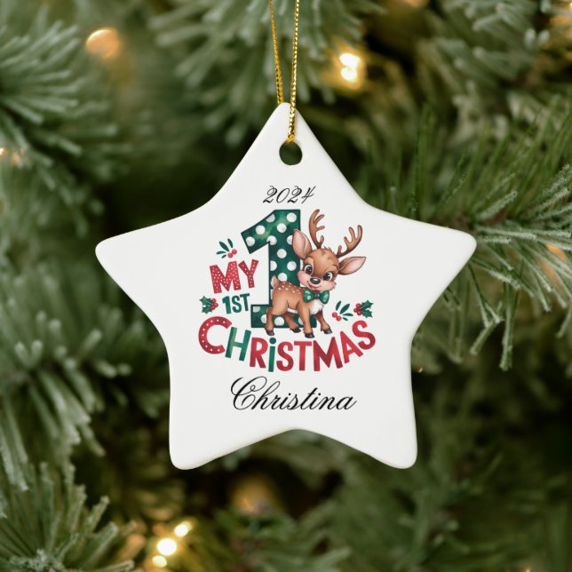 1st Christmas Personalized Star Ceramic Ornament (Tree)