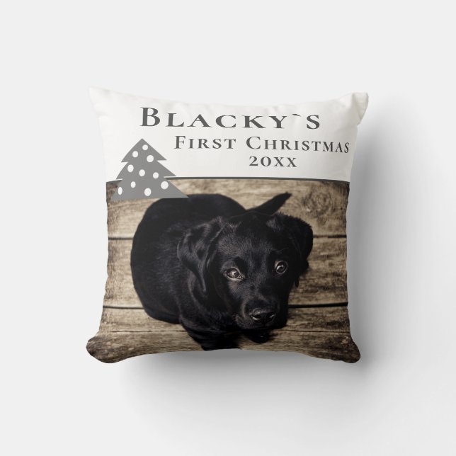 1st Christmas Puppy Pet Tree Photo Christmas Throw Pillow (Front)