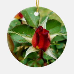 1st Christmas Red Rose Bloom Ceramic Ornament