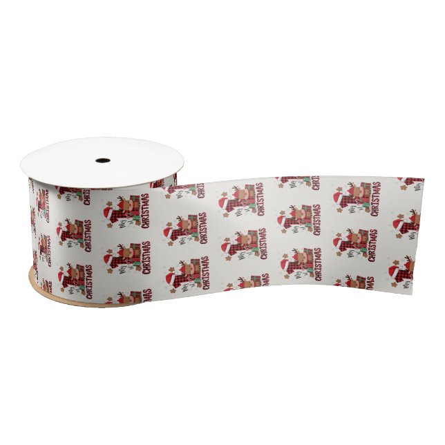 1st Christmas Santa Hat White Snow Baby Reindeer Satin Ribbon (Spool)