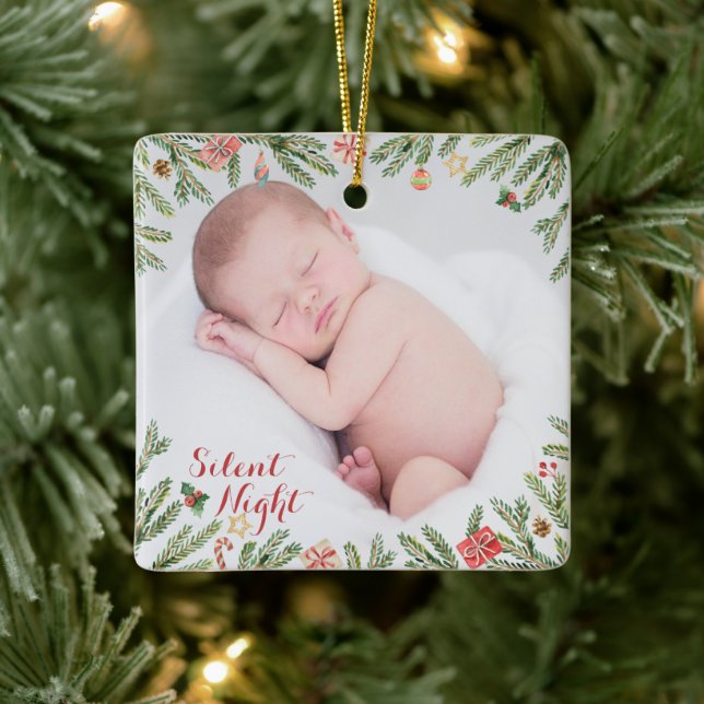 1st Christmas - Silent Night Photo Ceramic Ornament (Tree)