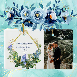 1st Christmas Simple Greenery Crystal Photo Ceramic Ornament