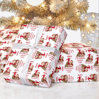 1st Christmas Teddy Bear Name Text Christmas Tree Wrapping Paper