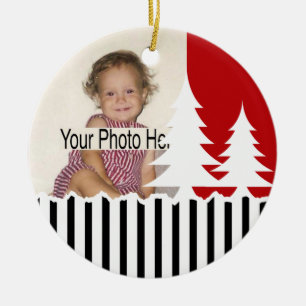 1st Christmas/ Trees and Stripes Photo Ceramic Ornament