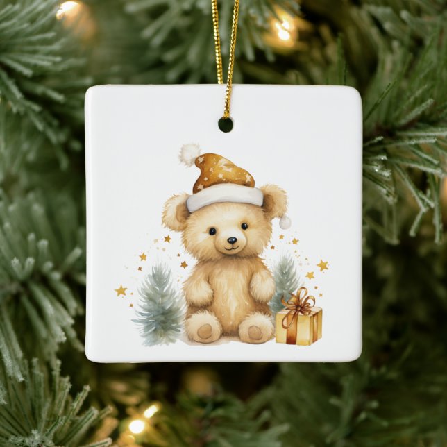 1st Christmas Whimsical Cute Teddy Bear Customized Ceramic Ornament (Tree)