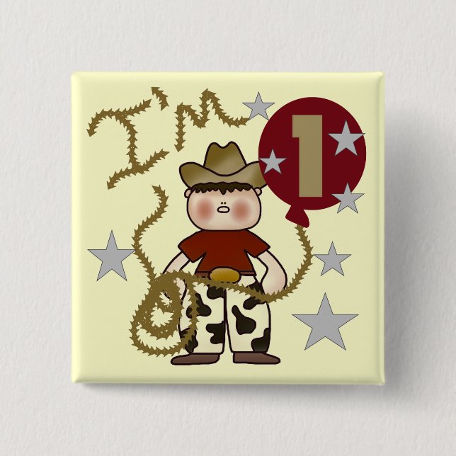 1st Cowboy Birthday Tshirts and Gifts 2 Inch Square Button (Front)