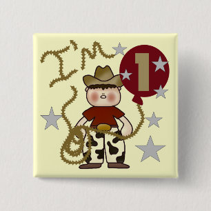 1st Cowboy Birthday Tshirts and Gifts 2 Inch Square Button