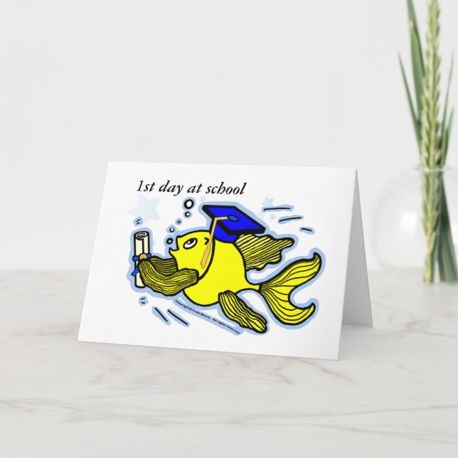 1st Day at School funny cute cartoon greeting card (Front)