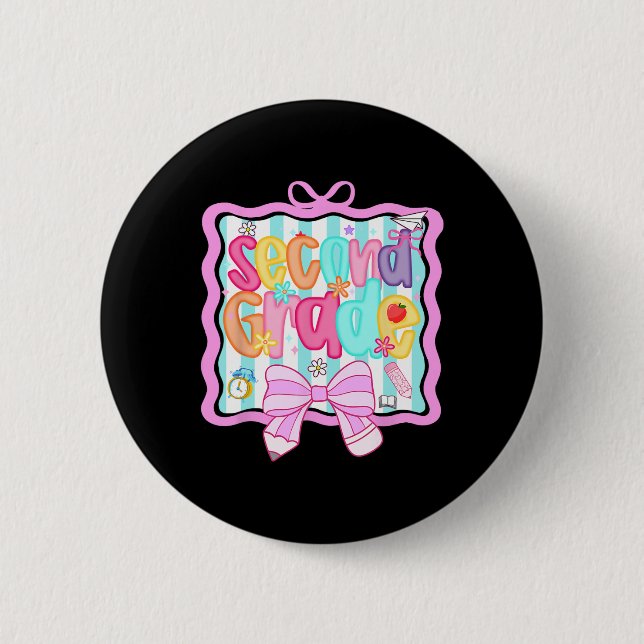 1st Day Of 2nd Grade Preppy  2 Inch Round Button (Front)