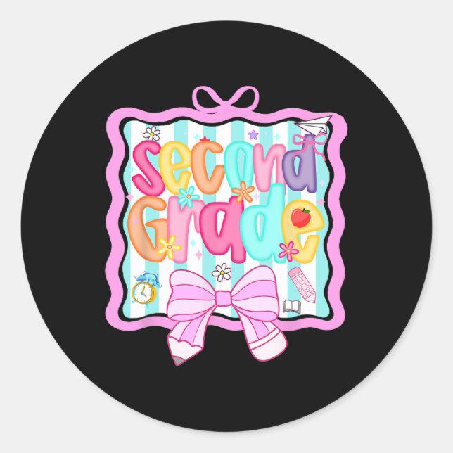 1st Day Of 2nd Grade Preppy  Classic Round Sticker (Front)
