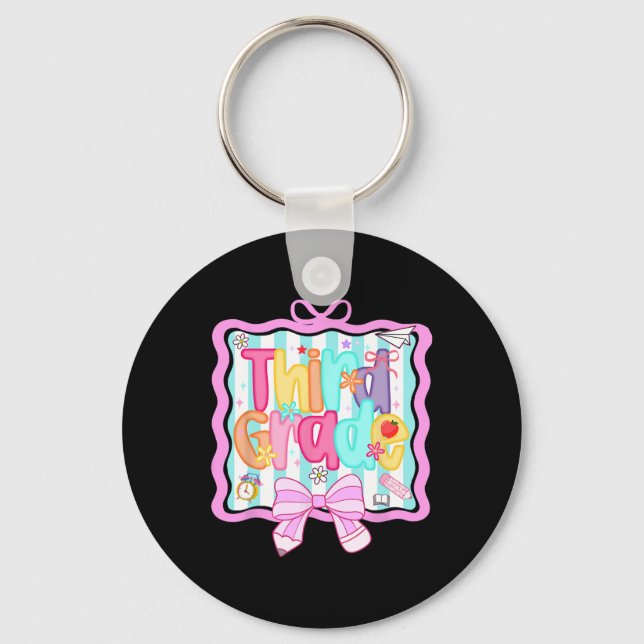 1st Day Of 3rd Grade Preppy Ck To School Third Gra Keychain (Front)
