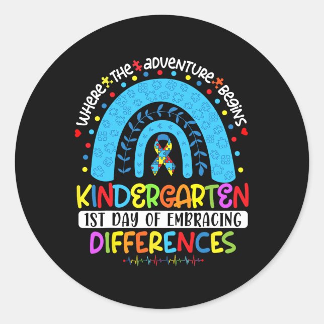 1st Day Of Embracing Differences Kindergarten Auti Classic Round Sticker (Front)